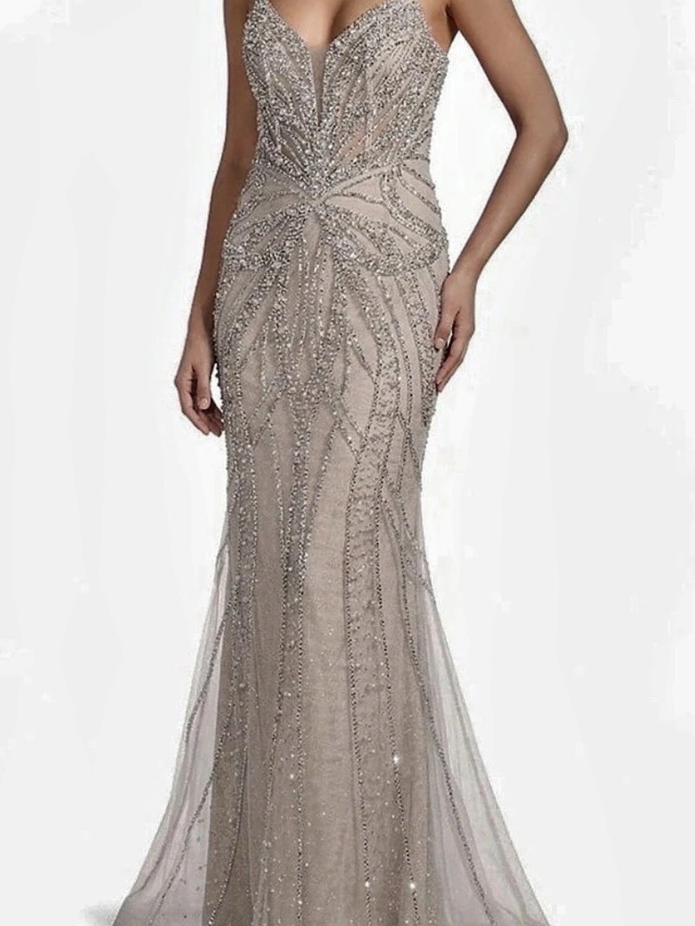 GB Beaded Geometric Maxi Dress in Gray Size 13